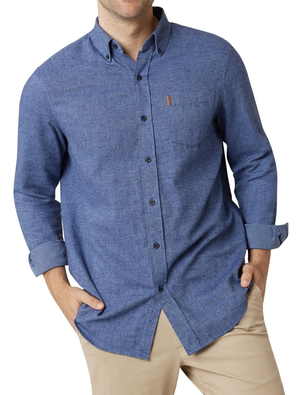 Chaps Ralph Lauren Performance Men's Blue Long Sleeve Button-Up Shirt Size L